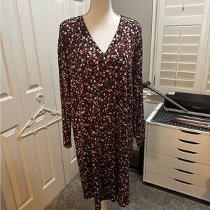 J. Jill Burgundy and White Floral Long Sleeve Dress